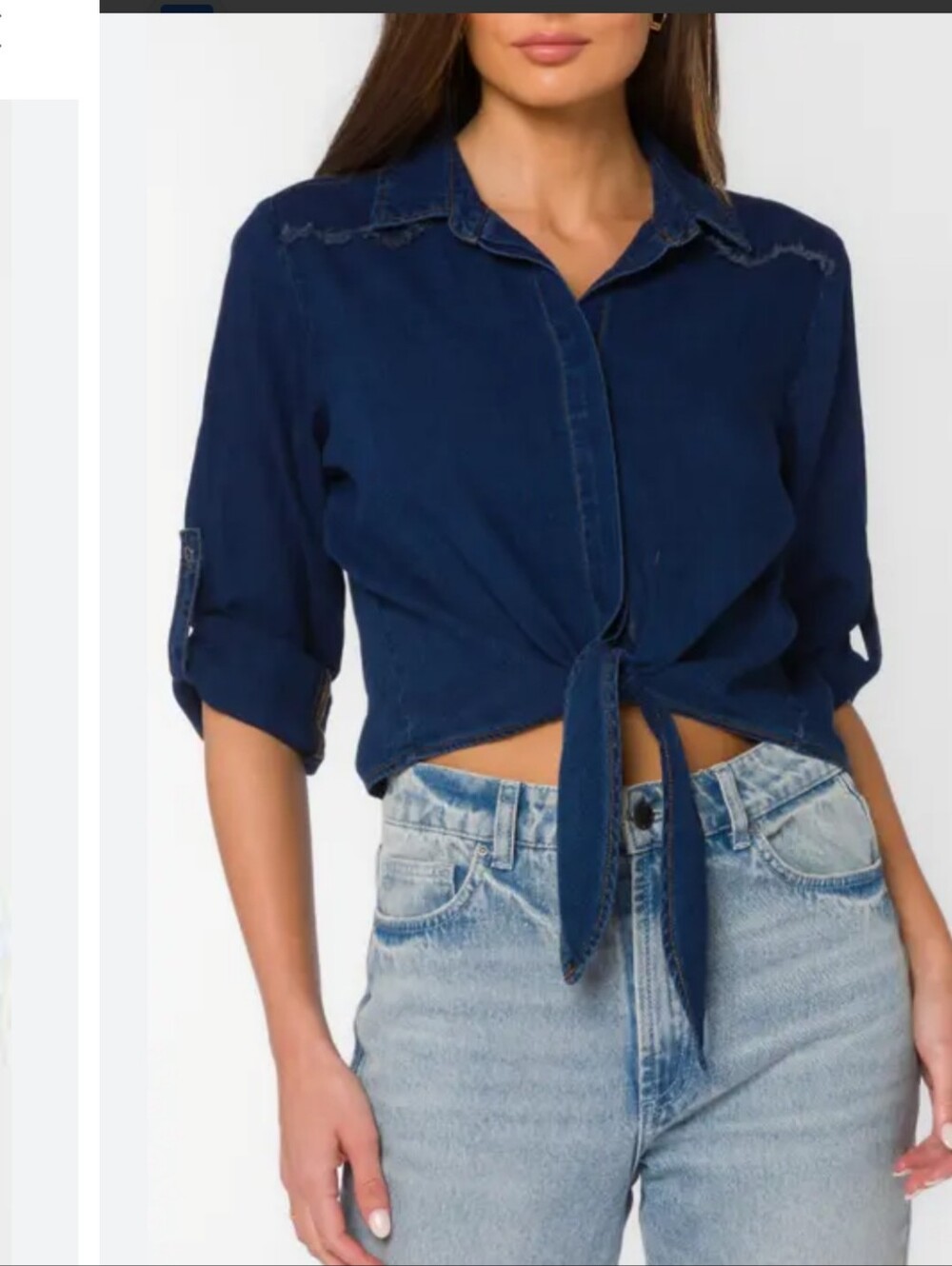 Velvet Heart Denim Cropped Tie-Front Button Down Shirt